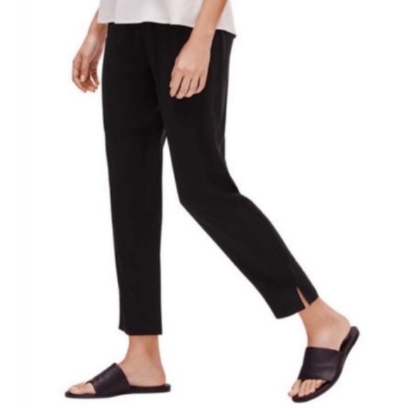 EILEEN FISHER Black Slip On Tapered Crop Pant  L - Picture 1 of 3